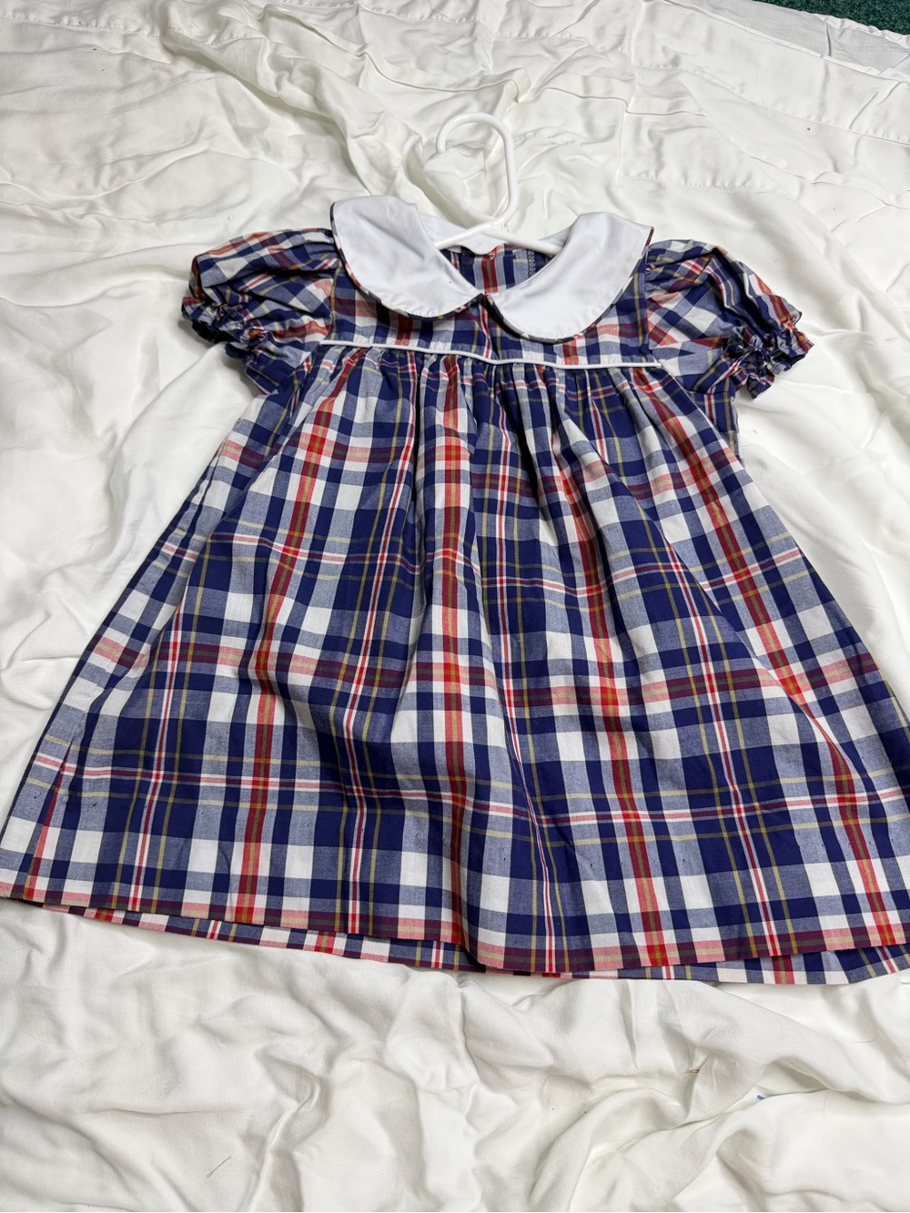 The Beaufort bonnet company Girls Navy and Red Plaid Peter Pan Collar Dress